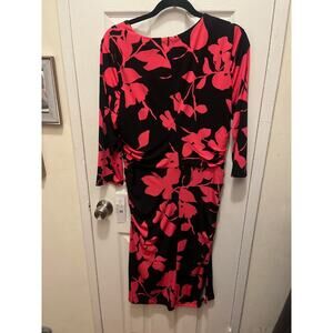 London Times Women’s Petite Floral Midi Dress Long Sleeve Side Ruched NWT 14P